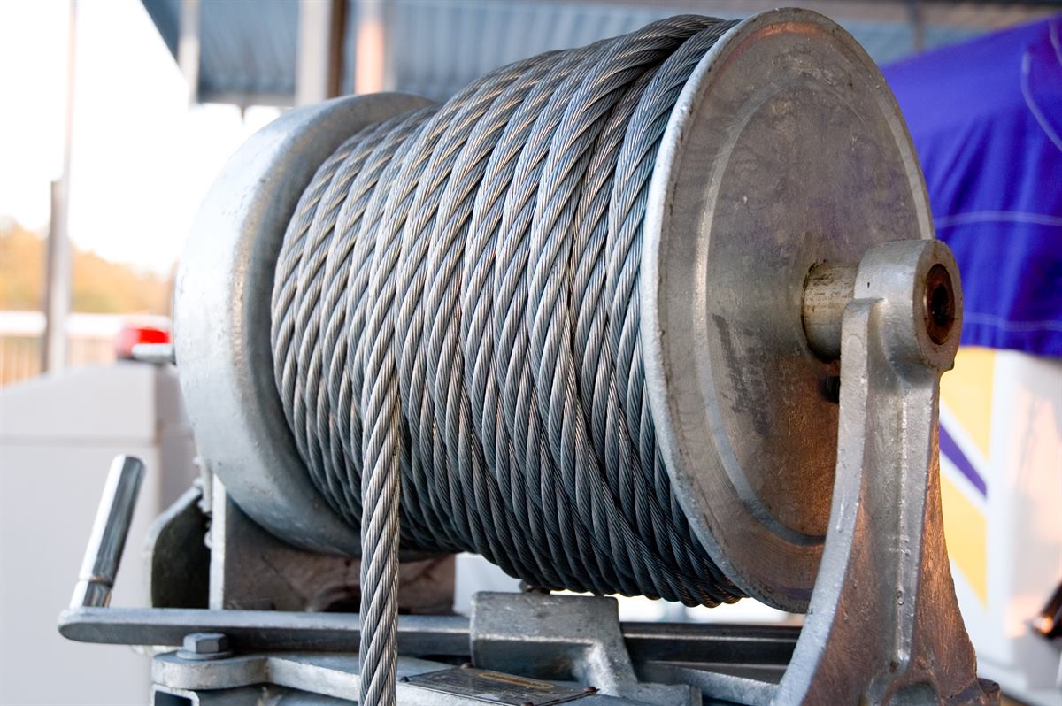 Reel of steel wire rope mounted on a winch