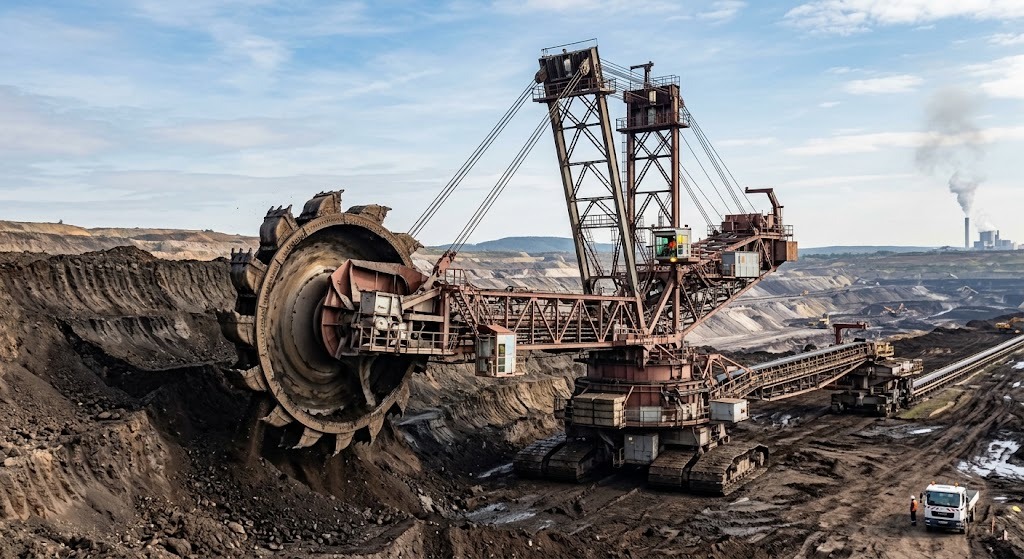Bucket wheel excavator cutting earth face